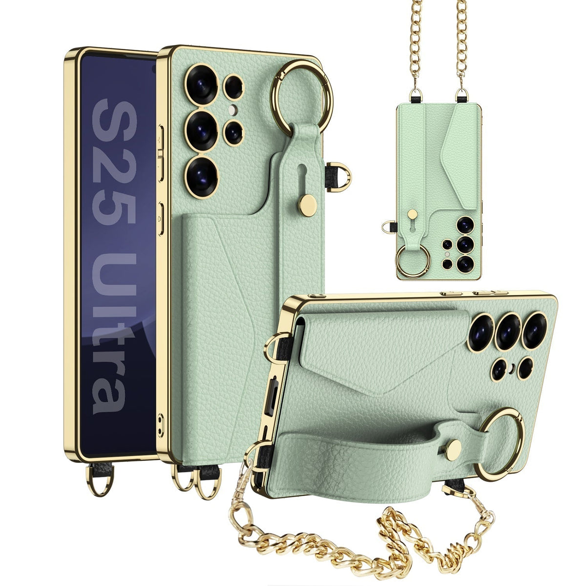 Funda cartera Galaxy Ultra: piel electrochapada, tarjetero, correa de mano con estilo, protección total