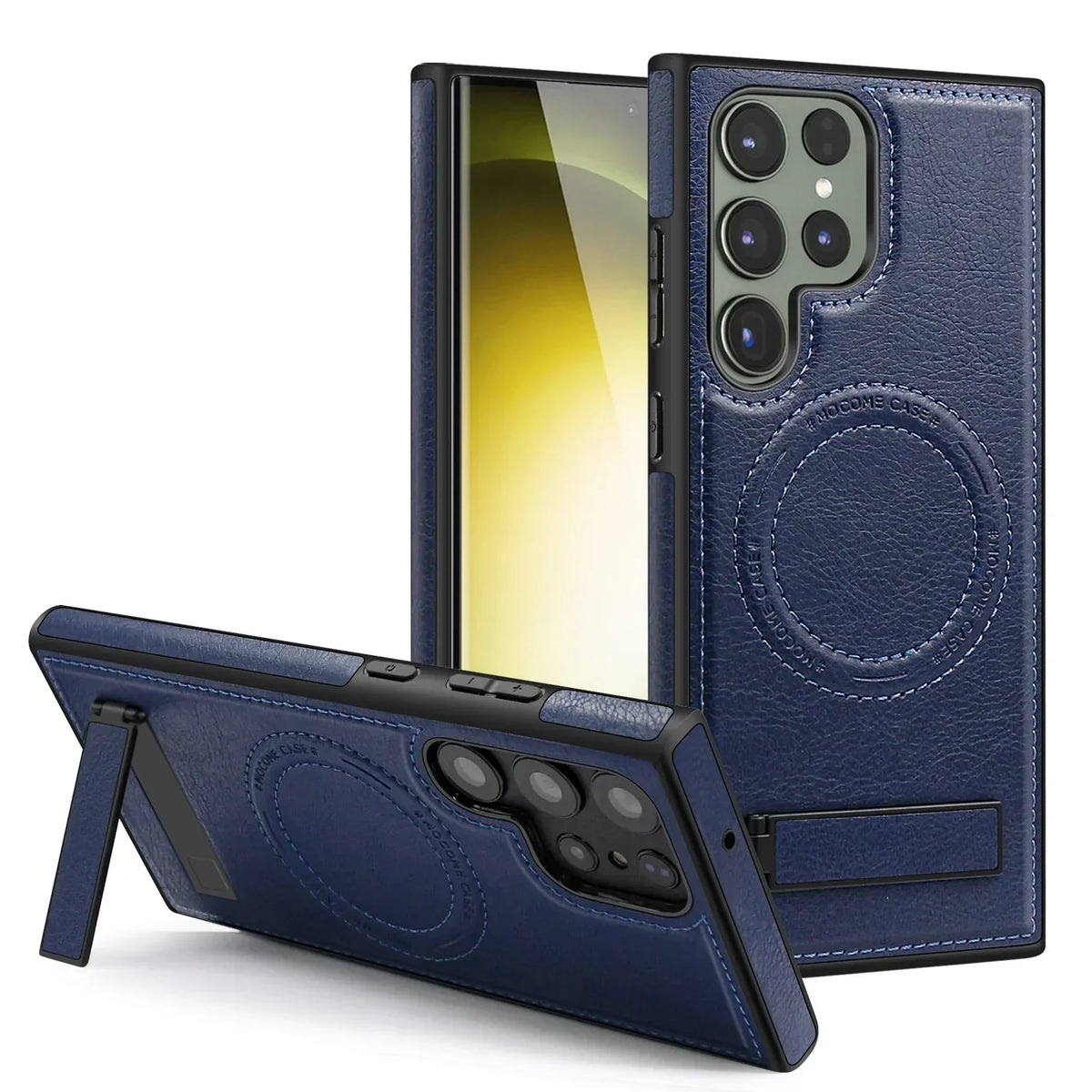 Funda magnética de piel sintética para Samsung Galaxy con soporte y carga inalámbrica