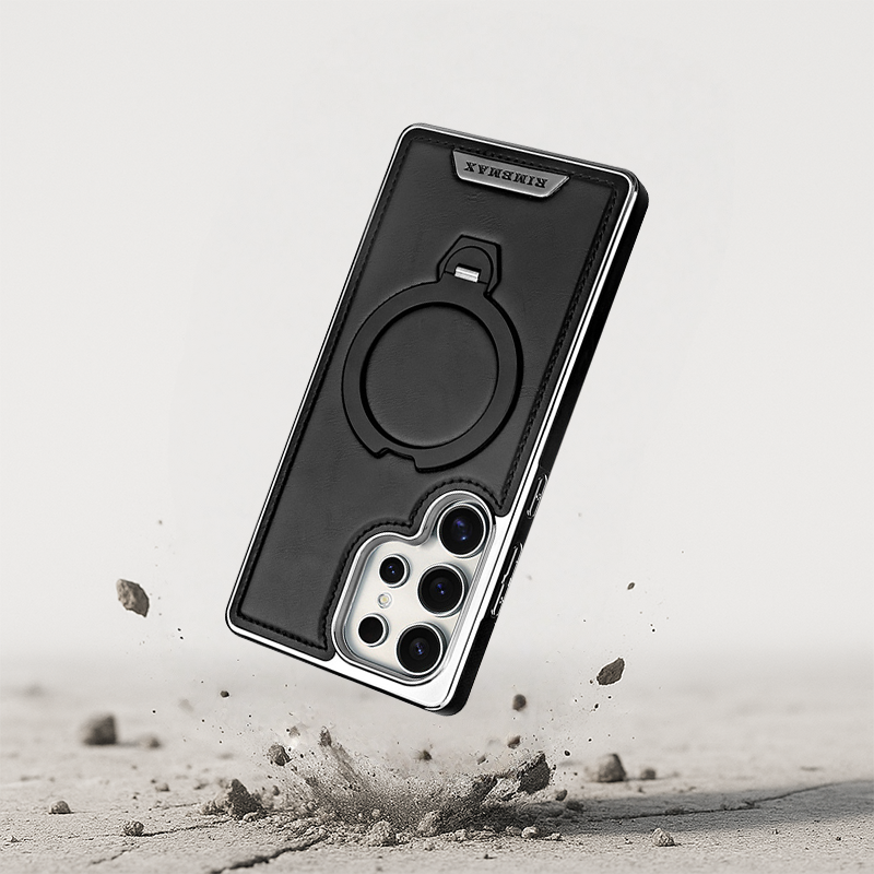 Funda premium elegante con textura de piel y soporte magnético 360° para Samsung