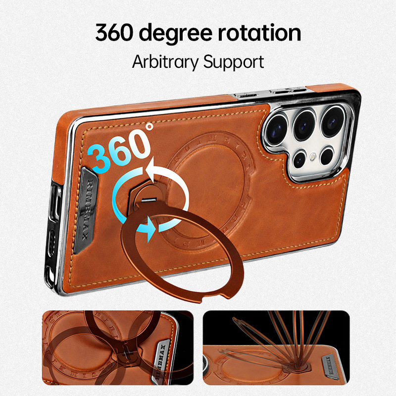 Funda premium elegante con textura de piel y soporte magnético 360° para Samsung
