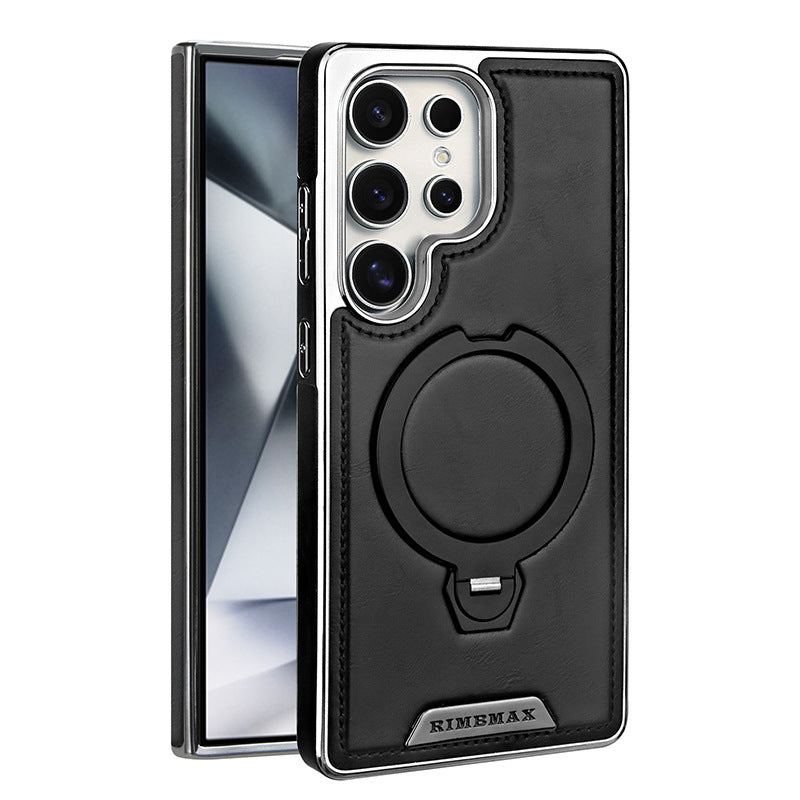 Funda premium elegante con textura de piel y soporte magnético 360° para Samsung