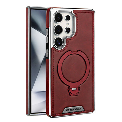 Funda premium elegante con textura de piel y soporte magnético 360° para Samsung