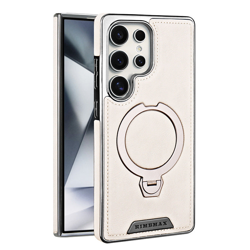 Funda premium elegante con textura de piel y soporte magnético 360° para Samsung