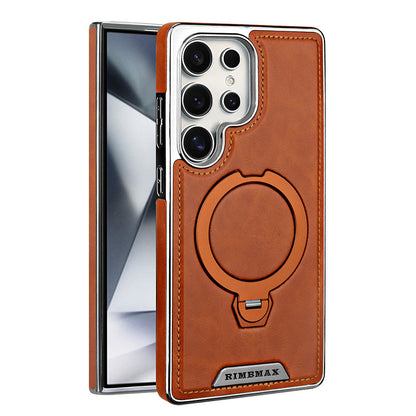 Funda premium elegante con textura de piel y soporte magnético 360° para Samsung