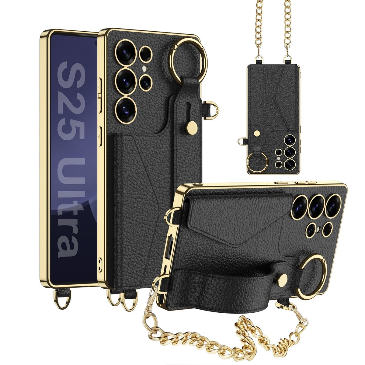 Funda cartera Galaxy Ultra: piel electrochapada, tarjetero, correa de mano con estilo, protección total
