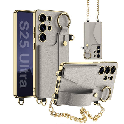 Funda cartera Galaxy Ultra: piel electrochapada, tarjetero, correa de mano con estilo, protección total