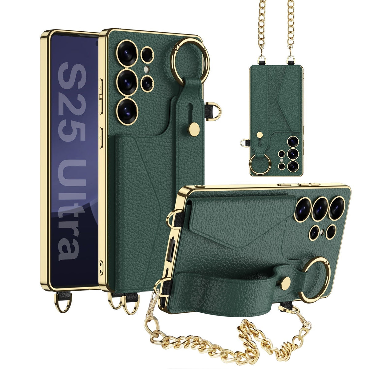 Funda cartera Galaxy Ultra: piel electrochapada, tarjetero, correa de mano con estilo, protección total
