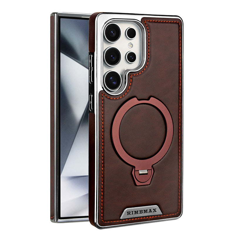 Funda premium elegante con textura de piel y soporte magnético 360° para Samsung
