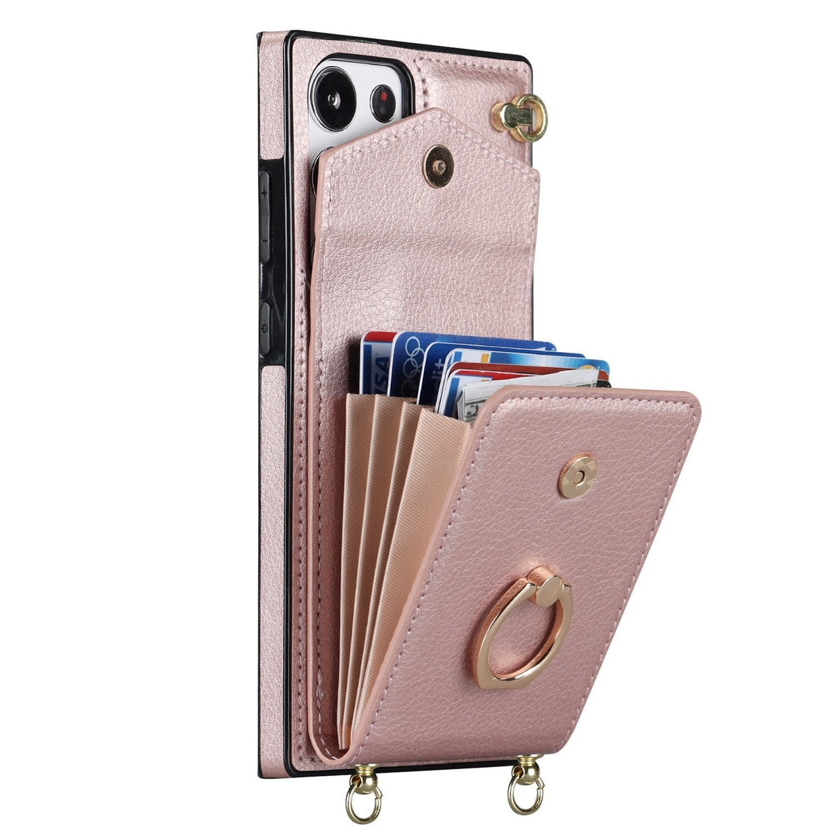 Funda cartera Samsung con correa cruzada y tarjetero, anillo soporte ajustable