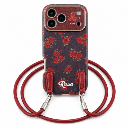 Funda iPhone Jardín Burdeos Floral con Correa