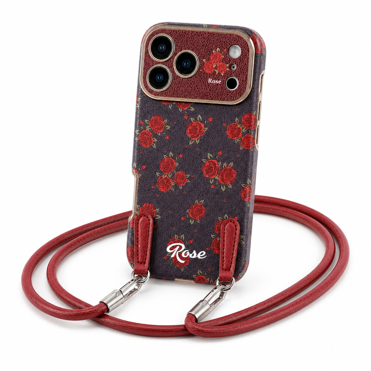 Funda iPhone Jardín Burdeos Floral con Correa