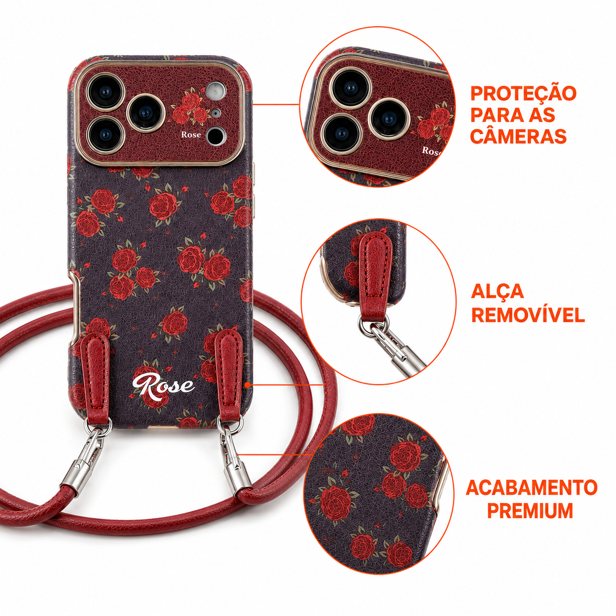 Funda iPhone Jardín Burdeos Floral con Correa