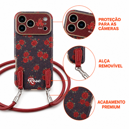 Funda iPhone Jardín Burdeos Floral con Correa
