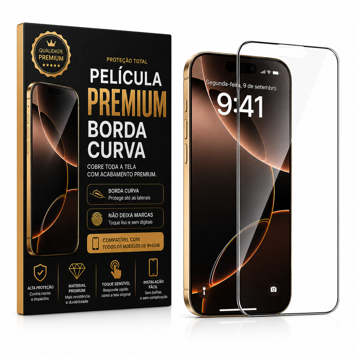 Mica de Vidrio Premium con Bordes Curvos para iPhone