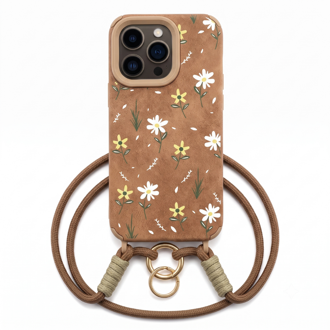 Funda iPhone Jardín Caramelo Floral con Correa