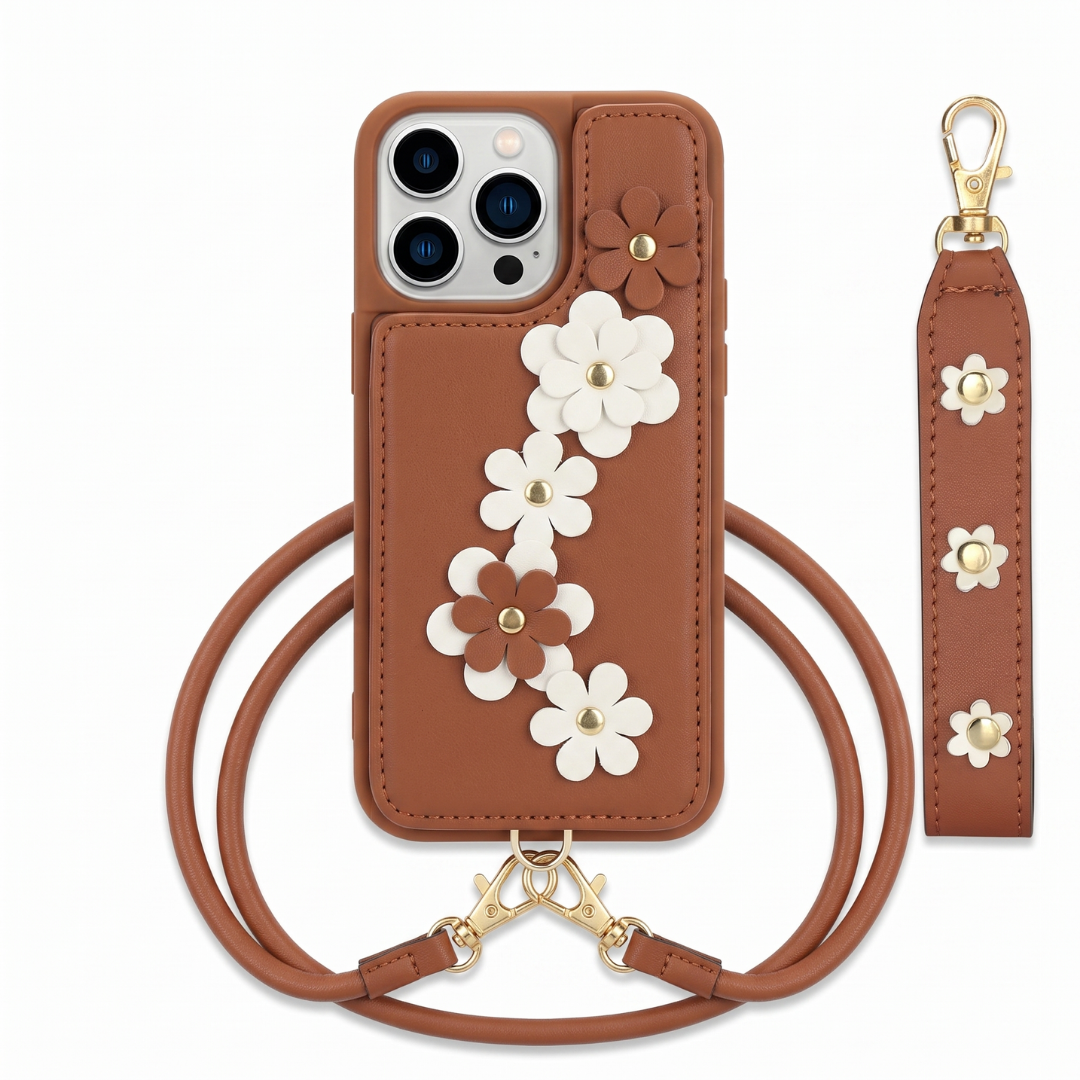 Funda iPhone Jardín Margarita con Correa de Mano y Correa Cruzada