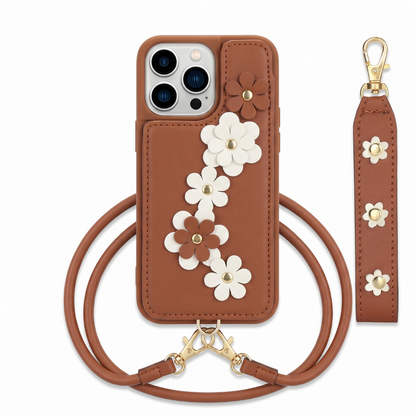 Funda iPhone Jardín Margarita con Correa de Mano y Correa Cruzada