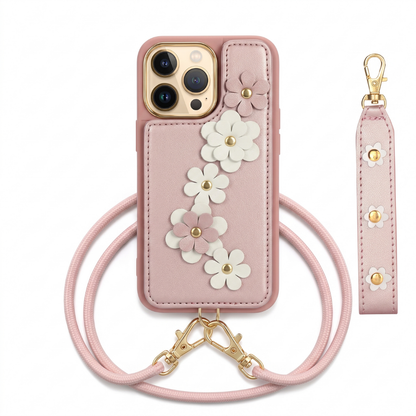 Funda iPhone Jardín Margarita con Correa de Mano y Correa Cruzada