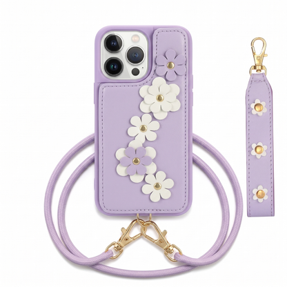 Funda iPhone Jardín Margarita con Correa de Mano y Correa Cruzada