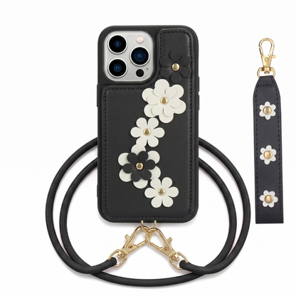 Funda iPhone Jardín Margarita con Correa de Mano y Correa Cruzada