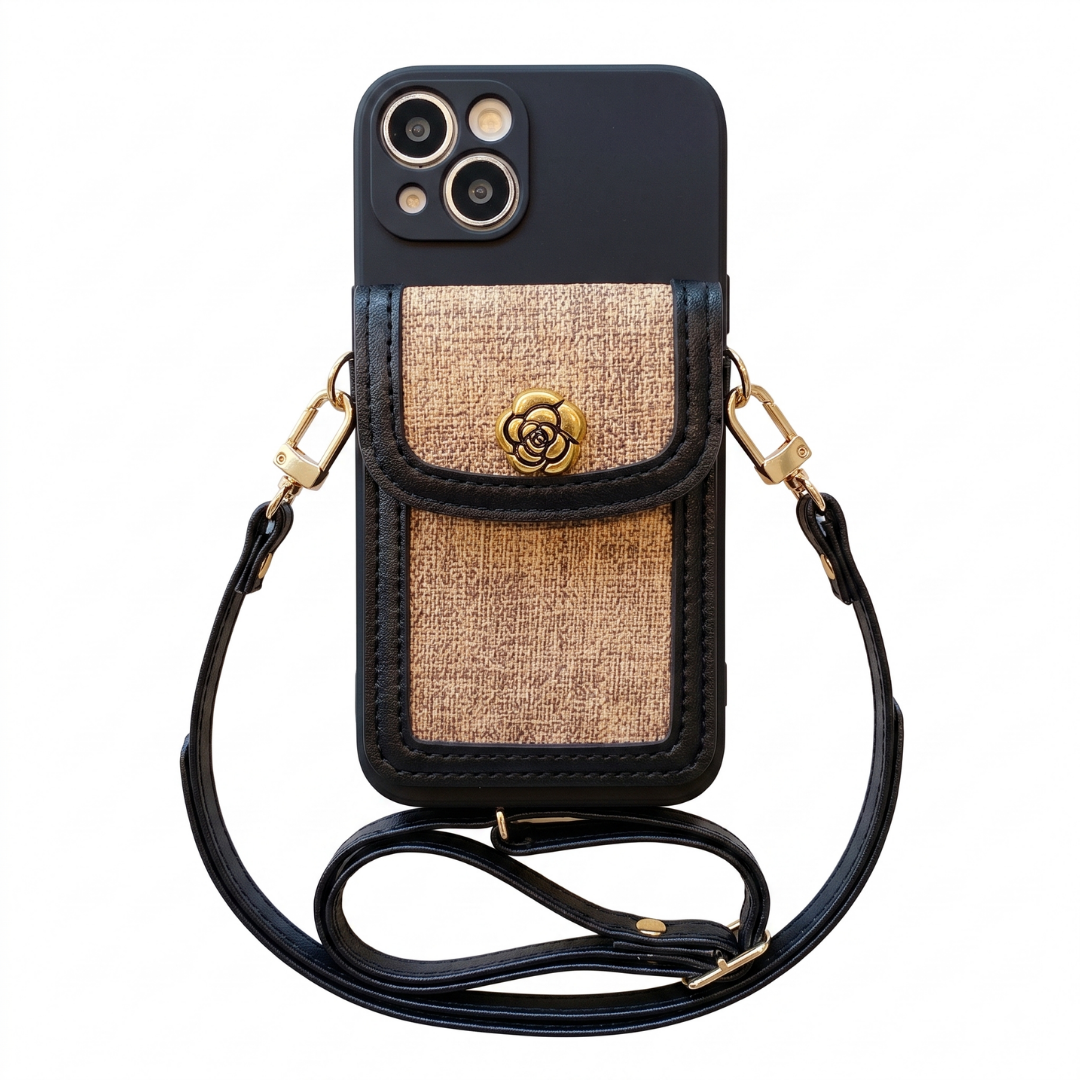 Funda iPhone Jardín Camelia con Bolsita y Correa Cruzada