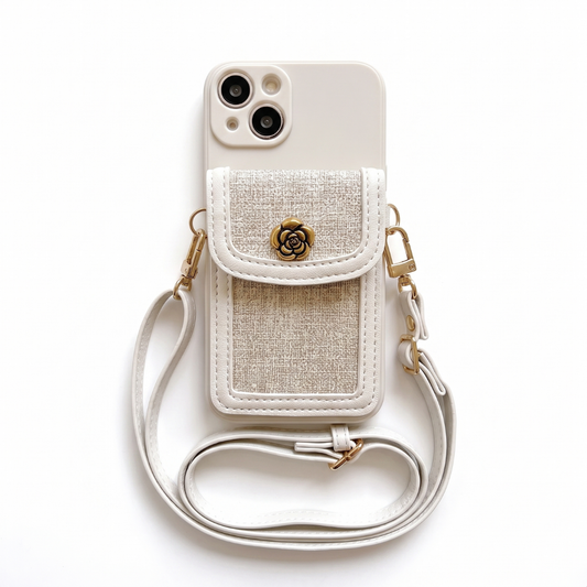 Funda iPhone Jardín Camelia con Bolsita y Correa Cruzada