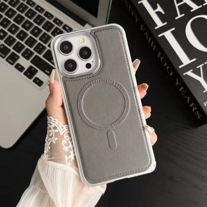 Funda iPhone de Piel Magnética con Marco de Metal