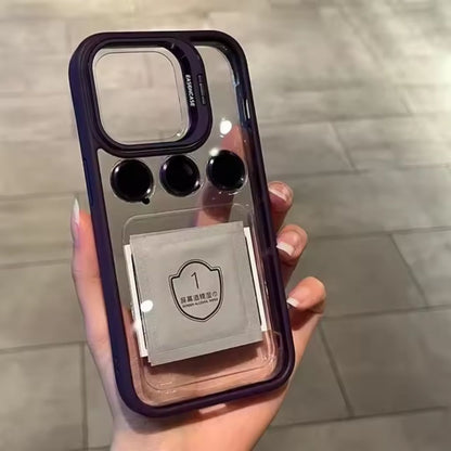 Funda iPhone Transparente con Protector de Cámara y Soporte Metálico