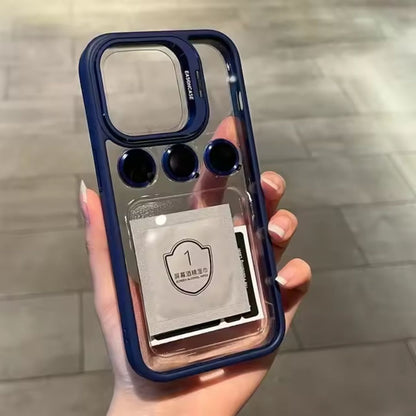 Funda iPhone Transparente con Protector de Cámara y Soporte Metálico