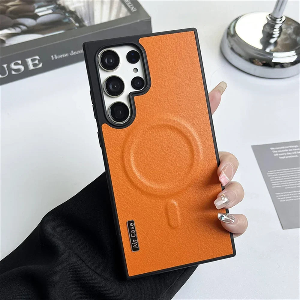 Funda magnética de piel lisa para Samsung MagSafe, carga inalámbrica y protección total
