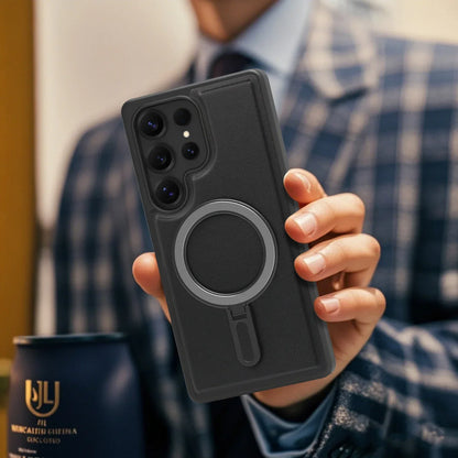 Funda magnética de piel para Galaxy S22-S25 Ultra/Plus con soporte y carga inalámbrica