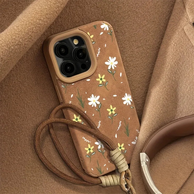 Funda iPhone con correa, estampado floral en piel sintética