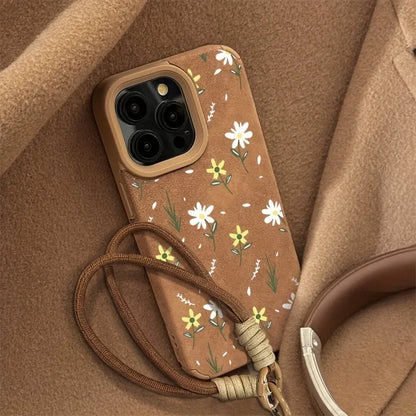 Funda iPhone con correa, estampado floral en piel sintética