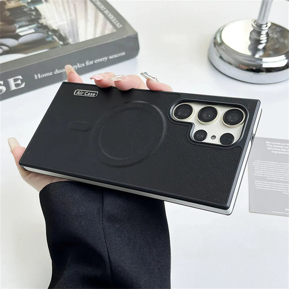 Funda magnética de piel lisa para Samsung MagSafe, carga inalámbrica y protección total