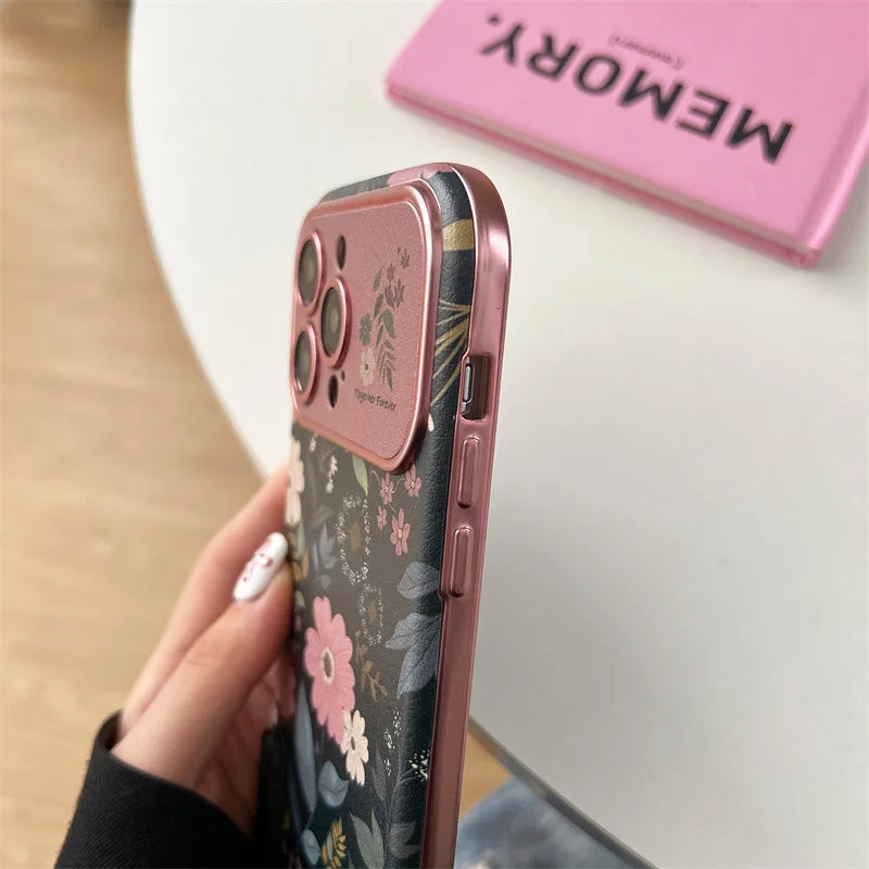 Funda de celular con crisantemos retro y correa de mano