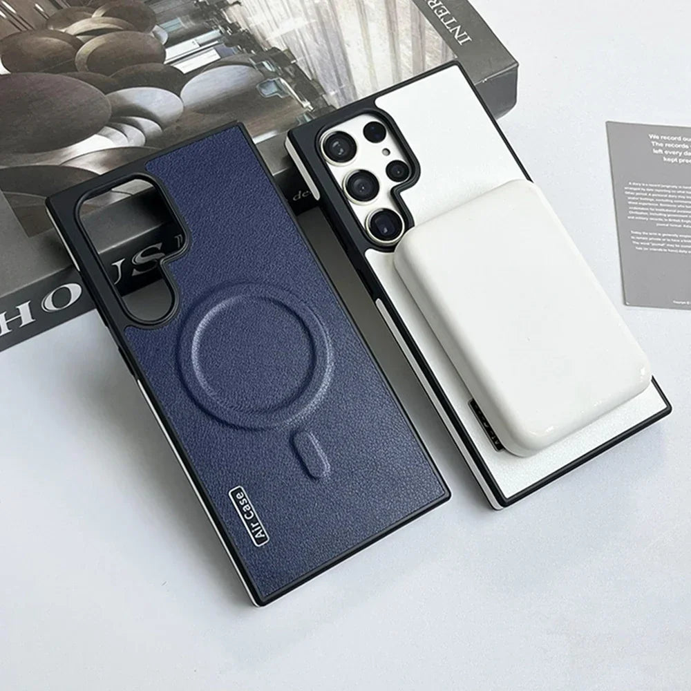 Funda magnética de piel lisa para Samsung MagSafe, carga inalámbrica y protección total