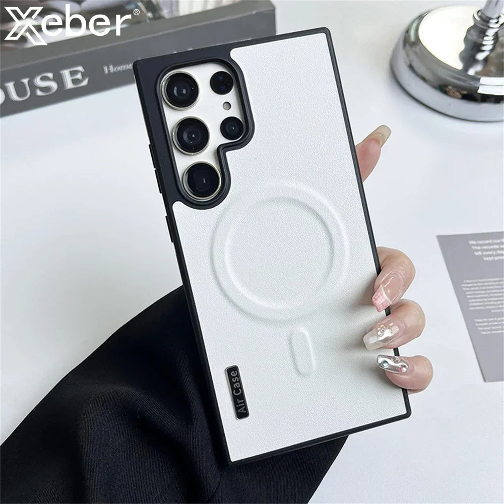 Funda magnética de piel lisa para Samsung MagSafe, carga inalámbrica y protección total
