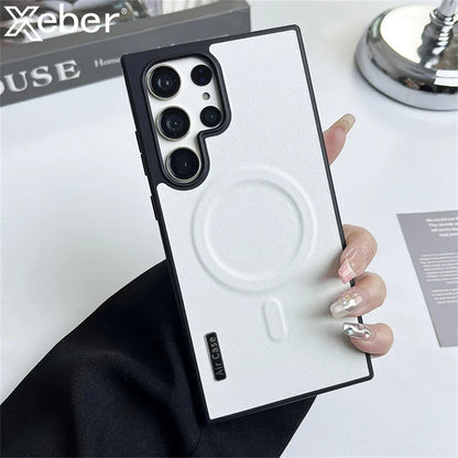 Funda magnética de piel lisa para Samsung MagSafe, carga inalámbrica y protección total