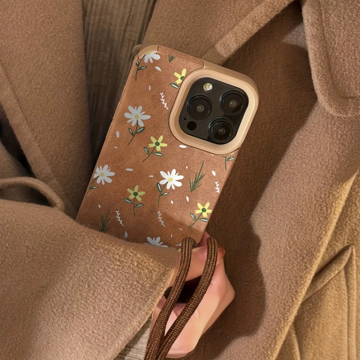 Funda iPhone con correa, estampado floral en piel sintética