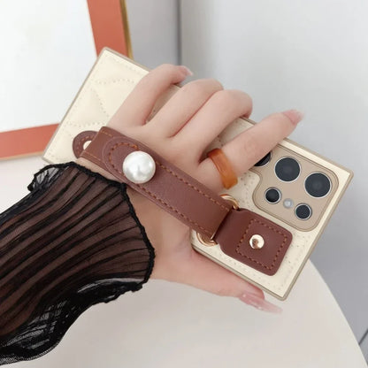 Funda de lujo con ondas retro para Samsung S23 S24 S25 Ultra Plus con correa de perlas