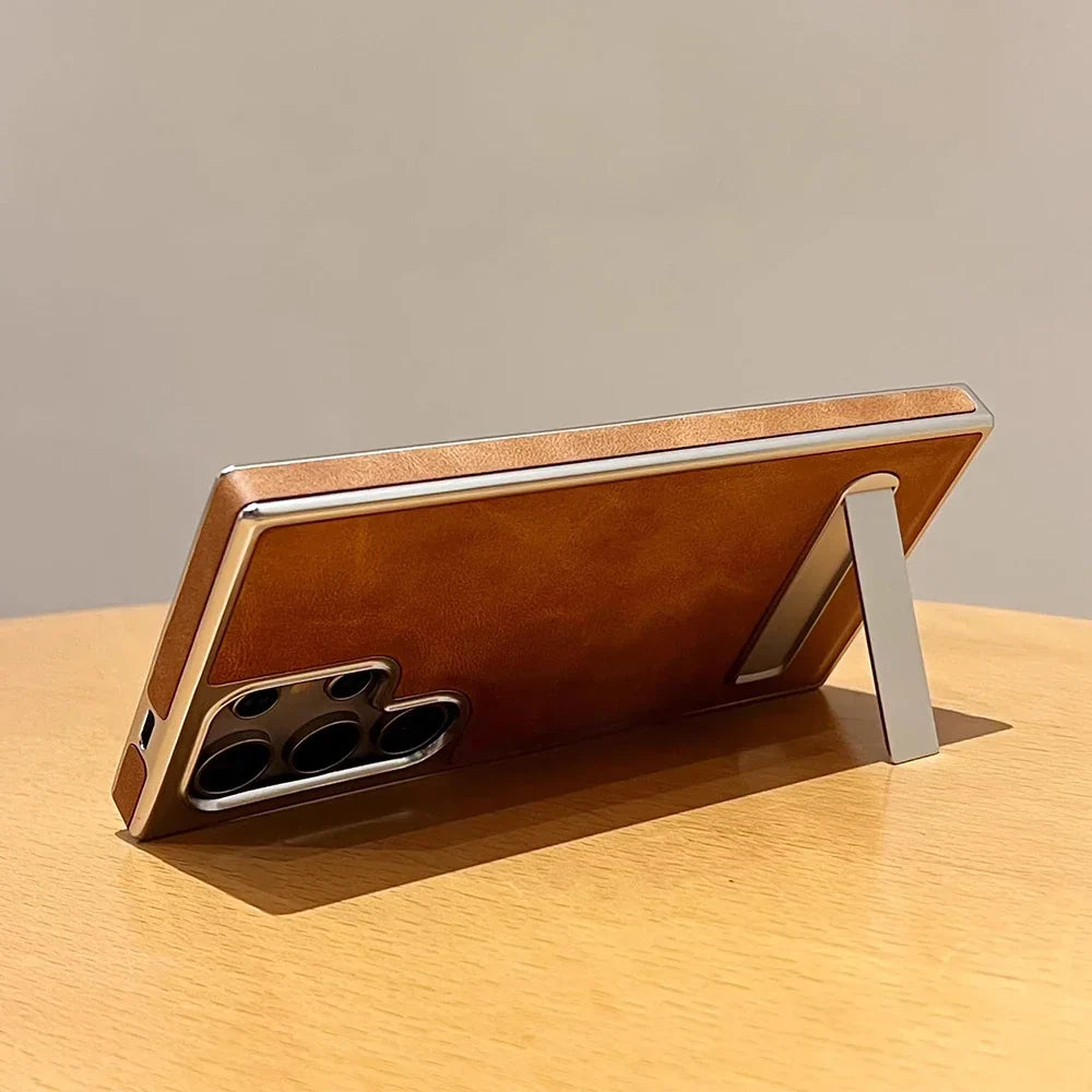Funda de piel premium para Samsung Galaxy con soporte invisible y protección antigolpes total