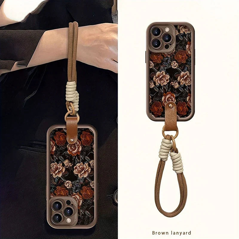 Funda iPhone Jardín Barroco correa trenzada café