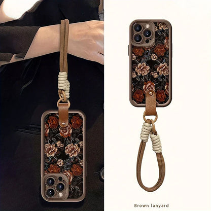 Funda iPhone Jardín Barroco correa trenzada café