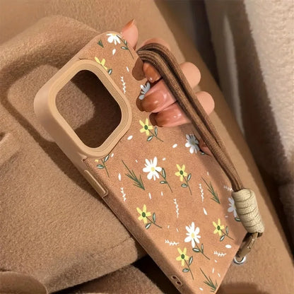 Funda iPhone con correa, estampado floral en piel sintética