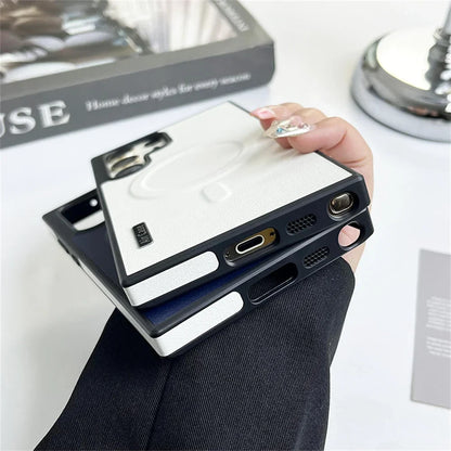 Funda magnética de piel lisa para Samsung MagSafe, carga inalámbrica y protección total