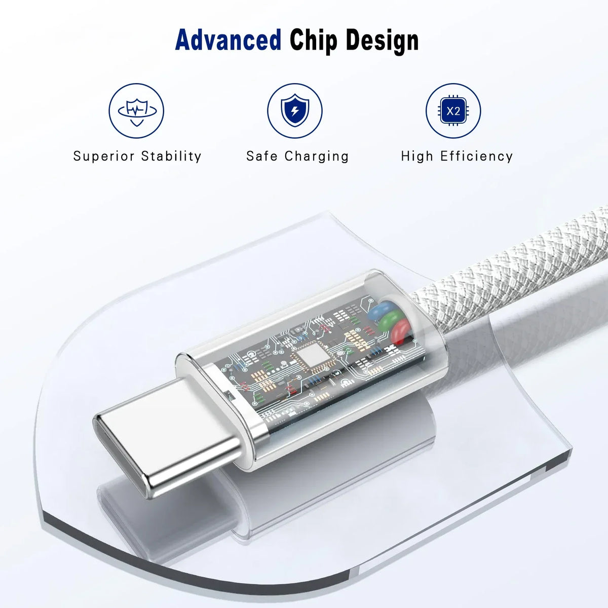 Cable trenzado USB-C a USB-C de 60W de carga rápida y sincronización de datos para iPhone, Samsung y Xiaomi