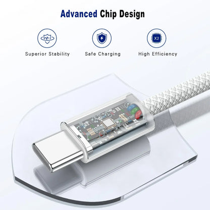 Cable trenzado USB-C a USB-C de 60W de carga rápida y sincronización de datos para iPhone, Samsung y Xiaomi