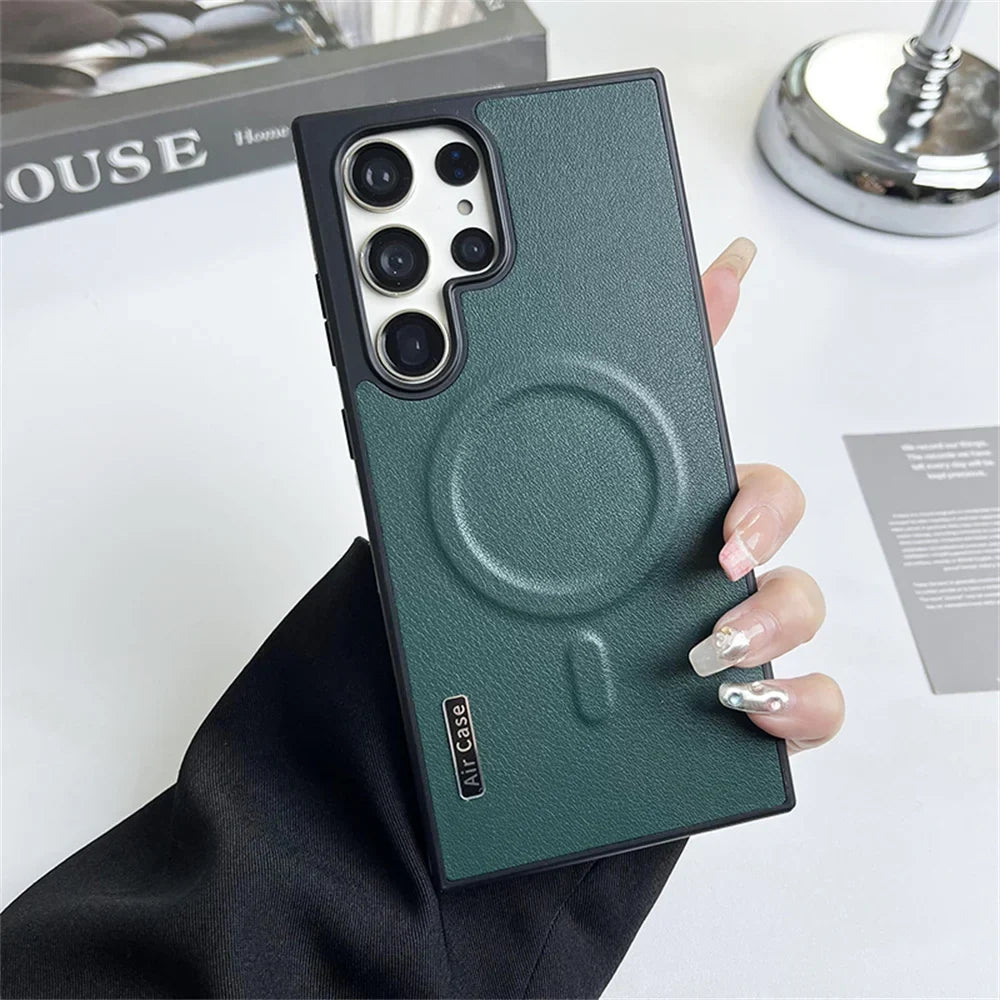 Funda magnética de piel lisa para Samsung MagSafe, carga inalámbrica y protección total