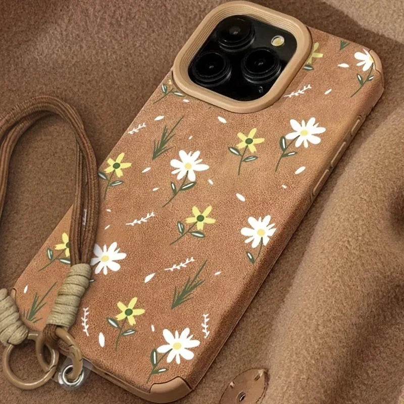 Funda iPhone con correa, estampado floral en piel sintética