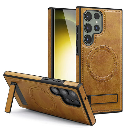 Funda magnética de piel sintética para Samsung Galaxy con soporte y carga inalámbrica